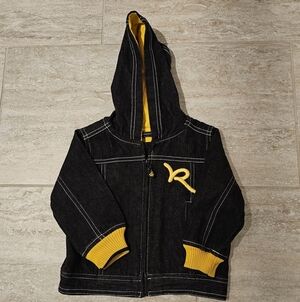 Rocawear Black and Yellow Hooded Denim Toddler Jacket Sz 12 Months